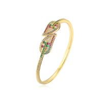 Brass Cuff Bangle, gold color plated, Adjustable & micro pave cubic zirconia & for woman, multi-colored, 60mm, Sold By PC