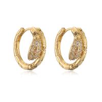 Brass Huggie Hoop Earring Snake gold color plated micro pave cubic zirconia & for woman Sold By Pair