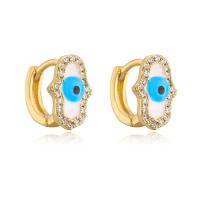 Brass Huggie Hoop Earring Hand gold color plated evil eye pattern & micro pave cubic zirconia & for woman & enamel Sold By Pair