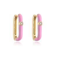 Brass Huggie Hoop Earring, gold color plated, micro pave cubic zirconia & for woman & enamel, more colors for choice, 18x12mm, Sold By Pair