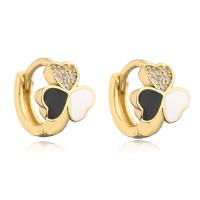 Brass Huggie Hoop Earring gold color plated & micro pave cubic zirconia & for woman & enamel Sold By Pair