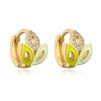 Brass Huggie Hoop Earring gold color plated micro pave cubic zirconia & for woman & enamel Sold By Pair