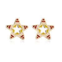 Brass Stud Earring, Star, gold color plated, for woman & enamel, more colors for choice, 13x13mm, Sold By Pair