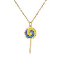 Brass Necklace, Lollipop, gold color plated, for woman & enamel, more colors for choice, 39x12mm, Length:Approx 17.7 Inch, Sold By PC