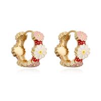 Brass Huggie Hoop Earring, gold color plated, with flower pattern & for woman & enamel, more colors for choice, 21x20mm, Sold By Pair