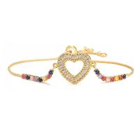 Cubic Zirconia Micro Pave Brass Bracelet, Heart, gold color plated, different styles for choice & for woman & with cubic zirconia, multi-colored, 240mm, Sold By PC