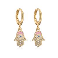 Huggie Hoop Drop Earring, Brass, gold color plated, micro pave cubic zirconia & for woman & enamel, more colors for choice, 26x9mm, Sold By Pair
