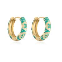 Brass Huggie Hoop Earring, gold color plated, with flower pattern & for woman & enamel, more colors for choice, 22x21mm, Sold By Pair