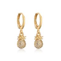 Huggie Hoop Drop Earring, Brass, gold color plated, different styles for choice & micro pave cubic zirconia & for woman, 24x6mm, Sold By Pair