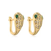 Brass Leverback Earring, Snake, gold color plated, micro pave cubic zirconia & for woman, 14x16mm, Sold By Pair