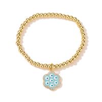 Evil Eye Jewelry Bracelet, Brass, gold color plated, micro pave cubic zirconia & for woman & enamel, more colors for choice, 170mm, Sold By PC