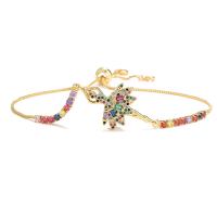 Cubic Zirconia Micro Pave Brass Bracelet gold color plated Adjustable & micro pave cubic zirconia & for woman multi-colored 240mm Sold By PC