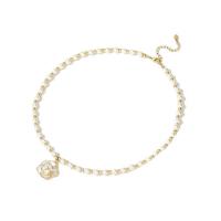 Plastik-Perlenkette, Kunststoff Perlen, mit Messing, mit Verlängerungskettchen von 2.75inch, Blume, goldfarben plattiert, Koreanischen Stil & für Frau, Länge ca. 13.7 ZollInch, verkauft von PC