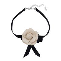 Fashion Choker Necklace, PU Leather, with Cloth, with 2.75inch extender chain, Flower, Korean style & for woman, Length:Approx 12.6 Inch, Sold By PC