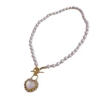 Glass Beads Necklaces Glass Pearl with Zinc Alloy & Acrylic with 2.75inch extender chain Heart gold color plated for woman & with rhinestone Length Approx 12.6 Inch Sold By PC