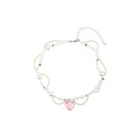 Plastik perle halskæde, Glas Seed Beads, med Plastic Pearl & Messing & Akryl, med 2.75inch extender kæde, Heart, Koreansk stil & for kvinde, Længde Ca. 15.3 inch, Solgt af PC