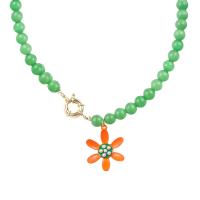 Cink Alloy nakit ogrlice, Staklene perle, s Smola & Plastična Pearl & Cink Alloy, s 2.75inch Produžetak lanac, Cvijet, Korejski stil & za žene, Dužina Približno 12.6 inčni, Prodano By PC