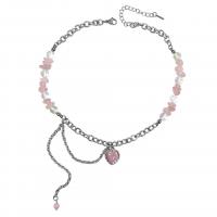 Zinc Alloy smykker halskæde, med Krystal & Akryl, med 2.75inch extender kæde, Heart, sølvfarvet forgyldt, Koreansk stil & for kvinde, Længde Ca. 15 inch, Solgt af PC