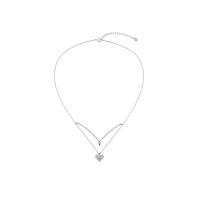 Brass Necklace with 2.75inch extender chain Heart silver color plated Double Layer & for woman & with rhinestone nickel lead & cadmium free Length Approx 15.7 Inch Sold By PC