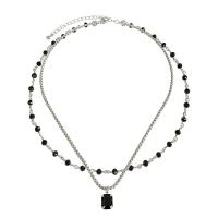 Tibetan Style Jewelry Necklace, with Crystal & Resin, with 2.75inch extender chain, Geometrical Pattern, silver color plated, Double Layer & for woman, Length:Approx 15.7 Inch, Approx 14.1 Inch, Sold By PC
