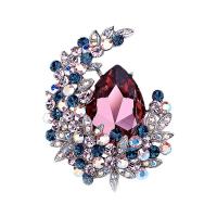 Crystal Brooch, Tibetan Style, with Crystal, Moon, plated, for woman & with rhinestone, more colors for choice, 40x53mm, Sold By PC