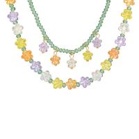 Glass Beads Halskæder, Resin, med Glasperler & Zinc Alloy, med 3.3inch extender kæde, Flower, 2 stykker & for kvinde, Længde Ca. 14.5 inch, Solgt af sæt