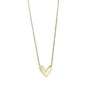 Brass κολιέ, Ορείχαλκος, με Λευκό Shell, με 1.96inch επεκτατικού αλυσίδας, Καρδιά, χρώμα επίχρυσο, οβάλ αλυσίδα & για τη γυναίκα, Μήκος Περίπου 15.7 inch, Sold Με PC