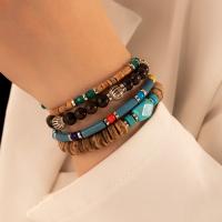 alliage de zinc Set de bracelet, avec turquoise & bois, 4 pièces & bijoux de mode & pour femme, protéger l'environnement, sans nickel, plomb et cadmium, Diamètre intérieur:Environ 50mm, Vendu par fixé