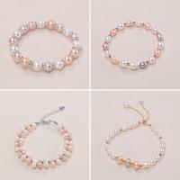 Freshwater Cultured Pearl Bracelet, Freshwater Pearl, with Brass, real gold plated, Adjustable & different styles for choice & for woman & with rhinestone, more colors for choice, Length:Approx 7.5 Inch, Sold By PC