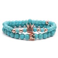 Gemstone Bracelets Turquoise with Abrazine Stone & Polyester Cord & Lava & Zebra Jasper & Brass plated & Unisex & micro pave cubic zirconia Length 7.48 Inch Sold By PC