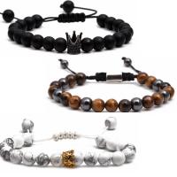 Gemstone Bracelets, Abrazine Stone, with Howlite & Polyester Cord & Tiger Eye & Non Magnetic Hematite & Brass, plated, Unisex & adjustable & micro pave cubic zirconia, more colors for choice, Length:16-21 cm, Sold By PC
