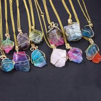 Natural Gemstone Necklace, with Iron, irregular, gold color plated, fashion jewelry, more colors for choice, 20-35mm, Length:16.93 Inch, Sold By PC