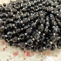Natural Black Agate Beads with Glass Seed Beads Lantern DIY & faceted black Sold Per Approx 14.96 Inch Strand