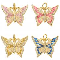 Cubic Zirconia Micro Pave Brass Pendant, Butterfly, gold color plated, micro pave cubic zirconia & enamel, more colors for choice, nickel, lead & cadmium free, 22x26.50x2.40mm, Sold By PC