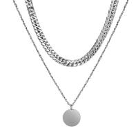 Titanium stål halskæde, Dobbelt lag & mode smykker & Unisex, oprindelige farve, Solgt Per Ca. 19.69 inch, Ca. 20.47 inch Strand