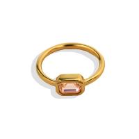 Ring Finger Titantium stali, Kwadrat, biżuteria moda & różnej wielkości do wyboru & mikro utorować cyrkonia, dostępnych więcej kolorów, 9.20x7mm, rozmiar:7-9, sprzedane przez PC