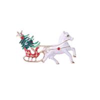 Christmas Brooches Zinc Alloy Horse gold color plated fashion jewelry & for woman & enamel & with rhinestone white nickel lead & cadmium free Sold By PC