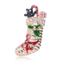 Christmas Brooches Zinc Alloy Christmas Sock gold color plated fashion jewelry & for woman & enamel & with rhinestone mixed colors nickel lead & cadmium free Sold By PC