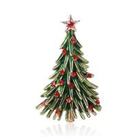 Рождественские Броши, цинковый сплав, Рождественская елка, плакирован золотом, ювелирные изделия моды & Женский & эмаль & со стразами, зеленый, не содержит никель, свинец, 25x42mm, продается PC
