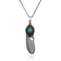 Turquoise Sweater Chain Necklace, Tibetan Style, with turquoise, Feather, plated, fashion jewelry & oval chain & for man, more colors for choice, nickel, lead & cadmium free, 15x65mm, Sold Per 60 cm Strand