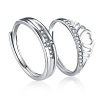 Couple Finger Rings, 925 Sterling Silver, platinum plated, different styles for choice & micro pave cubic zirconia & for couple, 1mm, Sold By PC