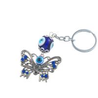 Tibetan Style Key Clasp, with Lampwork, Butterfly, for woman & with rhinestone, blue, 110x50mm, Sold By PC