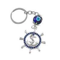 Tibetan Style Key Clasp, with Lampwork, Unisex & with rhinestone & hollow, blue, 130x45mm, Sold By PC