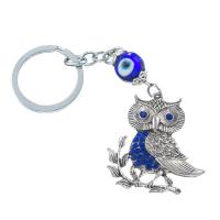 Bag Purse Charms Keyrings Keychains Zinc Alloy with Lampwork Owl Unisex & with rhinestone blue Sold By PC