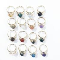Natural Gemstone Finger Ring with Zinc Alloy gold color plated Adjustable & Unisex Sold By PC