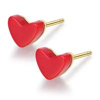 925 Sterling Silver Stud Earrings with Resin Heart 18K gold plated for woman red Sold By Pair