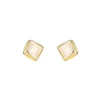 925 Sterling Silver Stud Earrings with Cats Eye Square plated for woman 9mm Sold By Pair