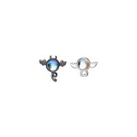 Asymmetric Earrings, 925 Sterling Silver, with Moonstone, plated, for woman, white and black, 9.3*10.8mm,7.4*10.8mm, Sold By Pair