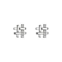 Cubic Zirconia Micro Pave Sterling Silver Earring, 925 Sterling Silver, micro pave cubic zirconia & for woman & hollow, silver color, 6x6mm, Sold By Pair