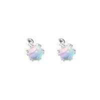 925 Sterling Silver Stud Earrings, with Gemstone, for woman, silver color, 6x6mm, Sold By Pair